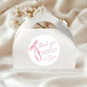 pink bow favor sticker