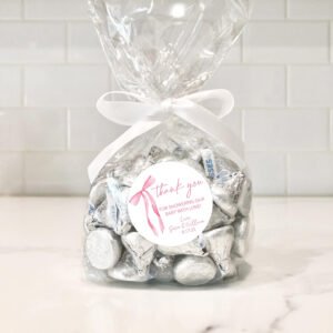 pink bow favor sticker