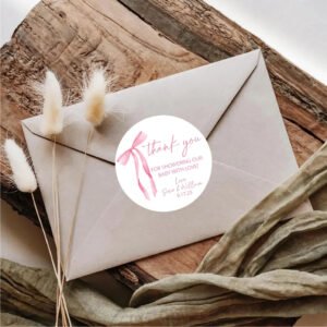 pink bow favor sticker