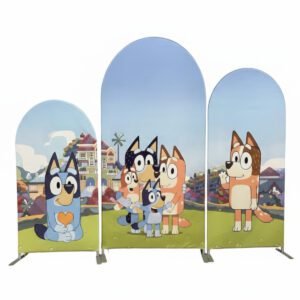 Bluey Theme Birthday Backdrop for Boys and Girls, Blue Dog Cartoon Arch Wall Decor, Kids First Birthday Party Supplies, Outdoor Garden Theme Chiara Backdrop