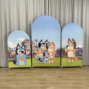 Bluey Theme Birthday Backdrop for Boys and Girls, Blue Dog Cartoon Arch Wall Decor, Kids First Birthday Party Supplies, Outdoor Garden Theme Chiara Backdrop
