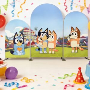 Bluey Theme Birthday Backdrop for Boys and Girls, Blue Dog Cartoon Arch Wall Decor, Kids First Birthday Party Supplies, Outdoor Garden Theme Chiara Backdrop