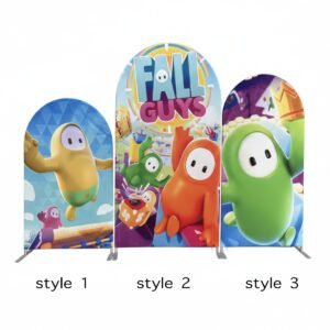 Fall Guys Theme Arch Backdrop Cover, Colorful Video Game Birthday Party Background, Knockout Game Style Chiara Wall Decor, Set of 3 Elastic Covers