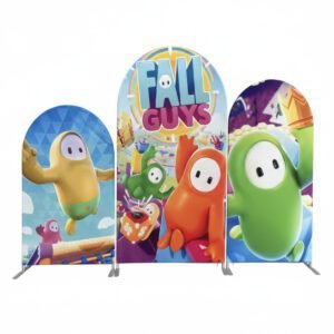 Fall Guys Theme Arch Backdrop Cover, Colorful Video Game Birthday Party Background, Knockout Game Style Chiara Wall Decor, Set of 3 Elastic Covers
