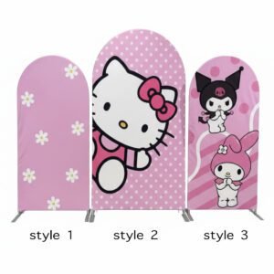 Hello Kitty and Friends Arch Backdrop Cover, My Melody and Kuromi Party Background, Pink Polka Dot Chiara Wall Decor, Cute Kawaii Birthday Backdrop