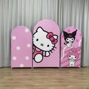 Hello Kitty and Friends Arch Backdrop Cover, My Melody and Kuromi Party Background, Pink Polka Dot Chiara Wall Decor, Cute Kawaii Birthday Backdrop