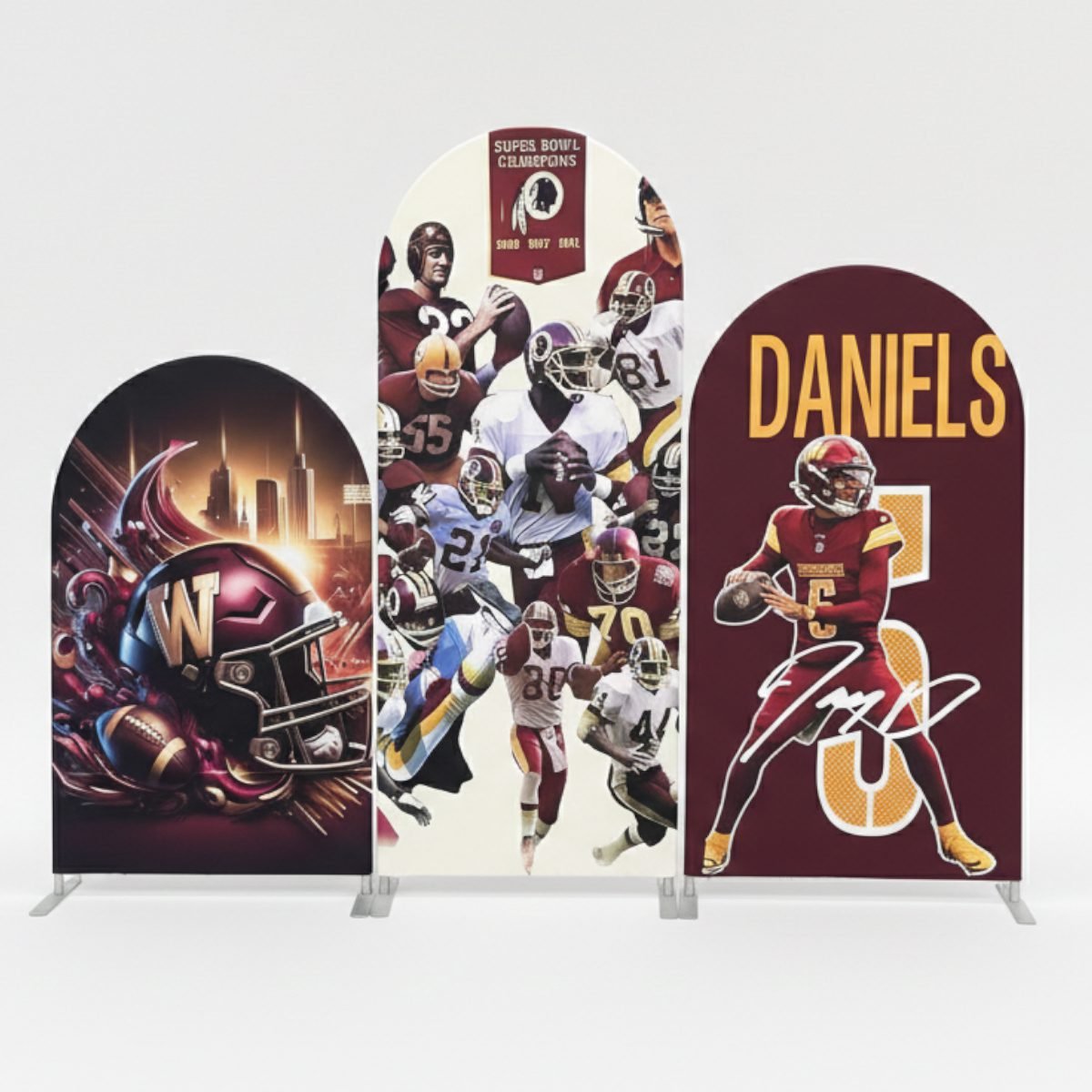 Jayden Daniels Commanders Football Arch Backdrop Cover, Washington Football Theme Party Background, #5 Quarterback Chiara Wall Decor, Set of 3 Elastic Covers Jayden Daniels Commanders Football Arch Backdrop Cover, Washington Football Theme Party Background, #5 Quarterback Chiara Wall Decor, Set of 3 Elastic Covers