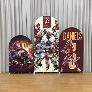 Jayden Daniels Commanders Football Arch Backdrop Cover, Washington Football Theme Party Background, #5 Quarterback Chiara Wall Decor, Set of 3 Elastic Covers