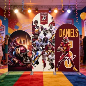 Jayden Daniels Commanders Football Arch Backdrop Cover, Washington Football Theme Party Background, #5 Quarterback Chiara Wall Decor, Set of 3 Elastic Covers
