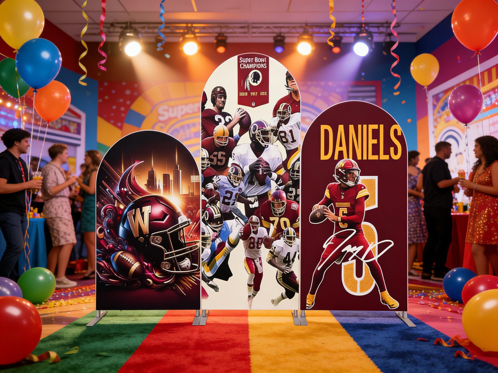 Jayden Daniels Commanders Football Arch Backdrop Cover, Washington Football Theme Party Background, #5 Quarterback Chiara Wall Decor, Set of 3 Elastic Covers Jayden Daniels Commanders Football Arch Backdrop Cover, Washington Football Theme Party Background, #5 Quarterback Chiara Wall Decor, Set of 3 Elastic Covers