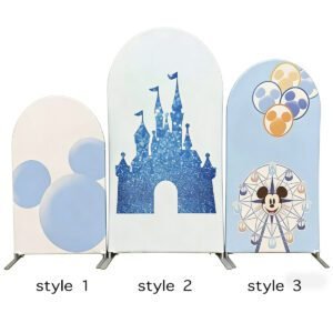 Mickey Mouse Inspired Arch Backdrop, Blue Ferris Wheel and Magic Castle Party Decoration, Classic Cartoon Theme Celebration Wall, Professional Photo Booth Props
