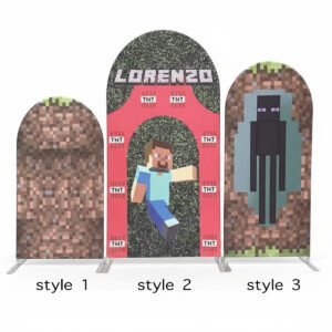 Minecraft Backdrop, Green Grass and TNT Theme Arch Cover, Boys Video Game Birthday Party Decoration, Game Character Photo Booth Props
