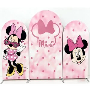 Minnie Mouse Arch Backdrop Set - 3 Panels Pink Polka Dot & Bow Photo Booth Background for Kids Birthday Party Decor