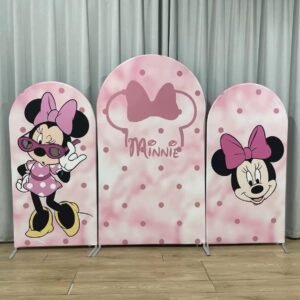 Minnie Mouse Arch Backdrop Set - 3 Panels Pink Polka Dot & Bow Photo Booth Background for Kids Birthday Party Decor
