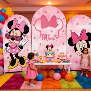 Minnie Mouse Arch Backdrop Set - 3 Panels Pink Polka Dot & Bow Photo Booth Background for Kids Birthday Party Decor