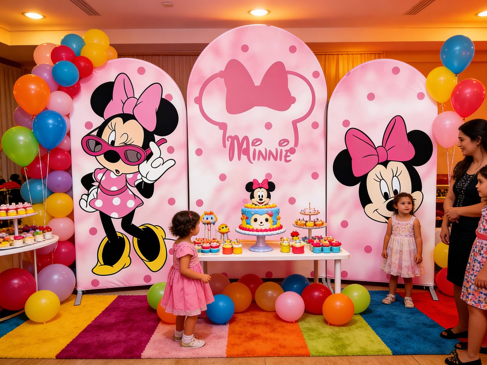 Minnie Mouse Arch Backdrop Set - 3 Panels Pink Polka Dot & Bow Photo Booth Background for Kids Birthday Party Decor Minnie Mouse Arch Backdrop Set - 3 Panels Pink Polka Dot & Bow Photo Booth Background for Kids Birthday Party Decor