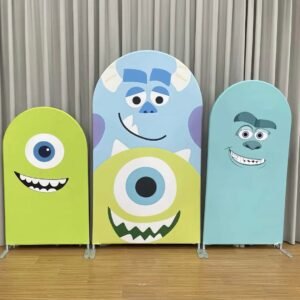 Monsters Inc Arch Backdrop Set - 3 Panels Mike Wazowski & Sulley Big Face Photo Booth Background for Kids Birthday Party Decor