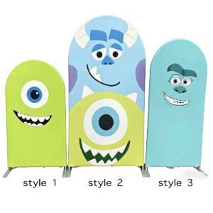 Monsters Inc Arch Backdrop Set - 3 Panels Mike Wazowski & Sulley Big Face Photo Booth Background for Kids Birthday Party Decor