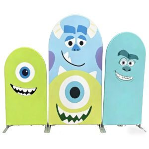 Monsters Inc Arch Backdrop Set - 3 Panels Mike Wazowski & Sulley Big Face Photo Booth Background for Kids Birthday Party Decor