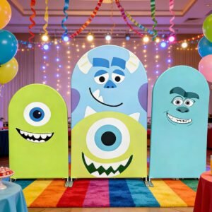 Monsters Inc Arch Backdrop Set - 3 Panels Mike Wazowski & Sulley Big Face Photo Booth Background for Kids Birthday Party Decor