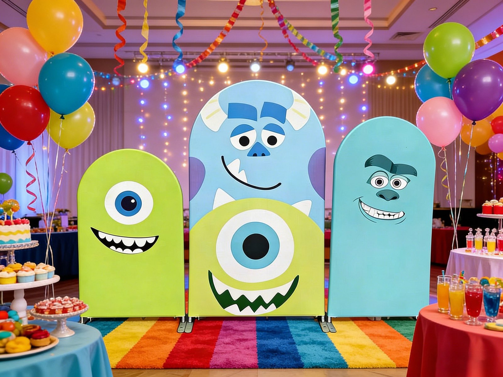 Monsters Inc Arch Backdrop Set - 3 Panels Mike Wazowski & Sulley Big Face Photo Booth Background for Kids Birthday Party Decor Monsters Inc Arch Backdrop Set - 3 Panels Mike Wazowski & Sulley Big Face Photo Booth Background for Kids Birthday Party Decor