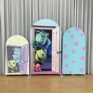 Monsters Inc Theme Arch Backdrop Cover, Sulley and Mike Wazowski Birthday Party Background, Boo's Door Theme Chiara Wall Decor, Set of 3 Elastic Covers