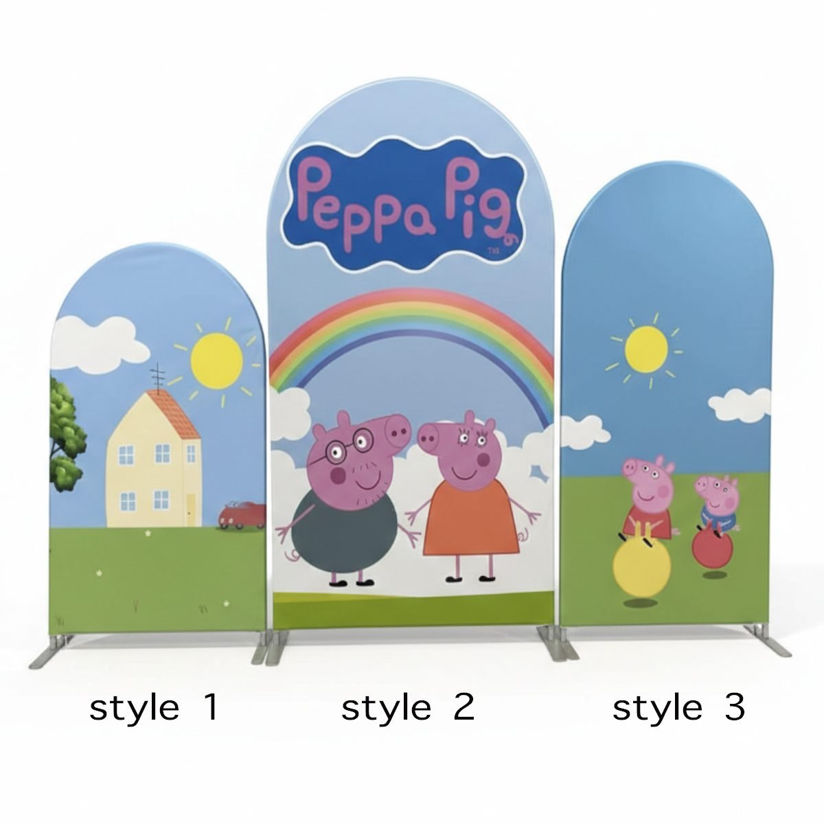 Peppa Pig Family Theme Arch Backdrop Cover, George and Peppa Birthday Party Background, Muddy Puddles and Rainbow Chiara Wall, Set of 3 Elastic Covers Peppa Pig Family Theme Arch Backdrop Cover, George and Peppa Birthday Party Background, Muddy Puddles and Rainbow Chiara Wall, Set of 3 Elastic Covers