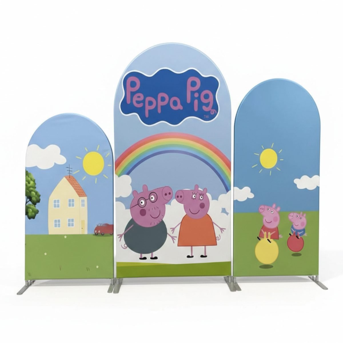 minecraft theme backdrop cover (复制) Peppa Pig Family Theme Arch Backdrop Cover, George and Peppa Birthday Party Background, Muddy Puddles and Rainbow Chiara Wall, Set of 3 Elastic Covers