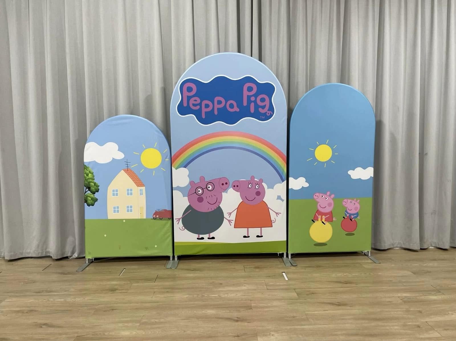 Peppa Pig Family Theme Arch Backdrop Cover, George and Peppa Birthday Party Background, Muddy Puddles and Rainbow Chiara Wall, Set of 3 Elastic Covers Peppa Pig Family Theme Arch Backdrop Cover, George and Peppa Birthday Party Background, Muddy Puddles and Rainbow Chiara Wall, Set of 3 Elastic Covers