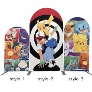 Pokemon Theme Birthday Backdrop for Boys, Pikachu and Poke Ball Arch Wall Decor, Kids Video Game Party Supplies, Gotta Catch 'Em All Chiara Backdrop Set