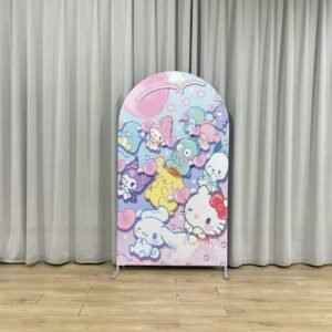 Sanrio All Stars Arch Backdrop Cover, Hello Kitty My Melody Kuromi Party Background, Cinnamoroll Pompompurin Chiara Wall Decor, Cute Kawaii Birthday Backdrop