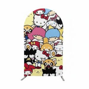 Sanrio Friends Arch Backdrop Cover, Hello Kitty My Melody Kuromi Party Background, Cinnamoroll Pompompurin Chiara Wall, Kawaii Characters Collage Backdrop