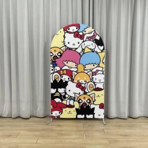 Sanrio Friends Arch Backdrop Cover, Hello Kitty My Melody Kuromi Party Background, Cinnamoroll Pompompurin Chiara Wall, Kawaii Characters Collage Backdrop