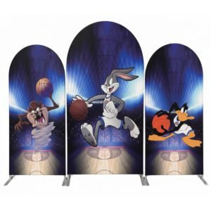 Space Jam Looney Tunes Arch Backdrop Set - 3 Panels Bugs Bunny & Taz Basketball Photo Booth Background for Kids Sports Birthday Party Decor