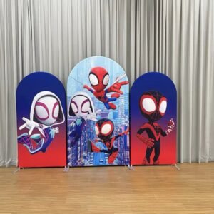 Spider-Man Theme Birthday Backdrop for Boys, Spidey and Friends Arch Wall Decor, Kids First Birthday Super Hero Party Supplies, Action-Packed Event Wall 01