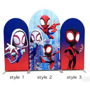 Spider-Man Theme Birthday Backdrop for Boys, Spidey and Friends Arch Wall Decor, Kids First Birthday Super Hero Party Supplies, Action-Packed Event Wall 01