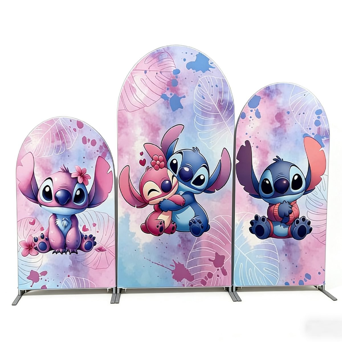 Stitch and Angel Arch Backdrop Set - 3 Panels Pink Blue Watercolor Lilo & Stitch Photo Booth Background for Kids Birthday Party Stitch and Angel Arch Backdrop Set - 3 Panels Pink Blue Watercolor Lilo & Stitch Photo Booth Background for Kids Birthday Party
