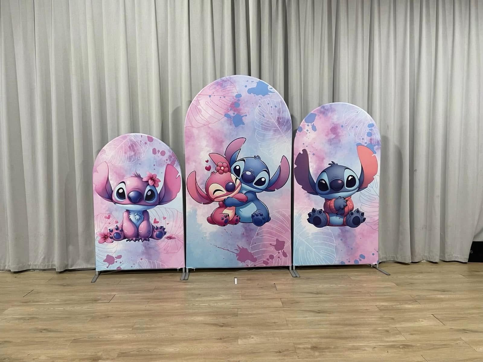Stitch and Angel Arch Backdrop Set - 3 Panels Pink Blue Watercolor Lilo & Stitch Photo Booth Background for Kids Birthday Party Stitch and Angel Arch Backdrop Set - 3 Panels Pink Blue Watercolor Lilo & Stitch Photo Booth Background for Kids Birthday Party