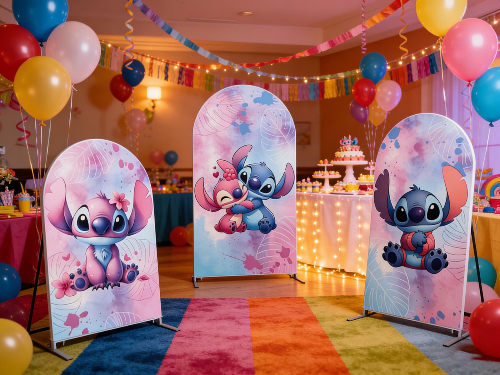 Stitch and Angel Arch Backdrop Set - 3 Panels Pink Blue Watercolor Lilo & Stitch Photo Booth Background for Kids Birthday Party Stitch and Angel Arch Backdrop Set - 3 Panels Pink Blue Watercolor Lilo & Stitch Photo Booth Background for Kids Birthday Party