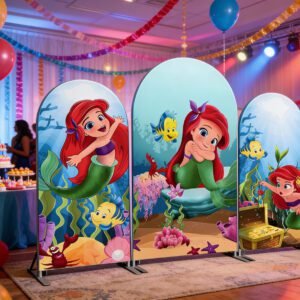 The Little Mermaid Arch Backdrop Set - 3 Panels Ariel Underwater Treasure Photo Booth Background for Kids Birthday Party Decor