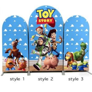 Toy Story Arch Backdrop Set - 3 Panels Woody, Buzz & Jessie Characters Photo Booth Background for Kids Birthday Party Decor