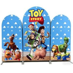 Toy Story Arch Backdrop Set - 3 Panels Woody, Buzz & Jessie Characters Photo Booth Background for Kids Birthday Party Decor