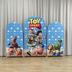 Toy Story Arch Backdrop Set - 3 Panels Woody, Buzz & Jessie Characters Photo Booth Background for Kids Birthday Party Decor