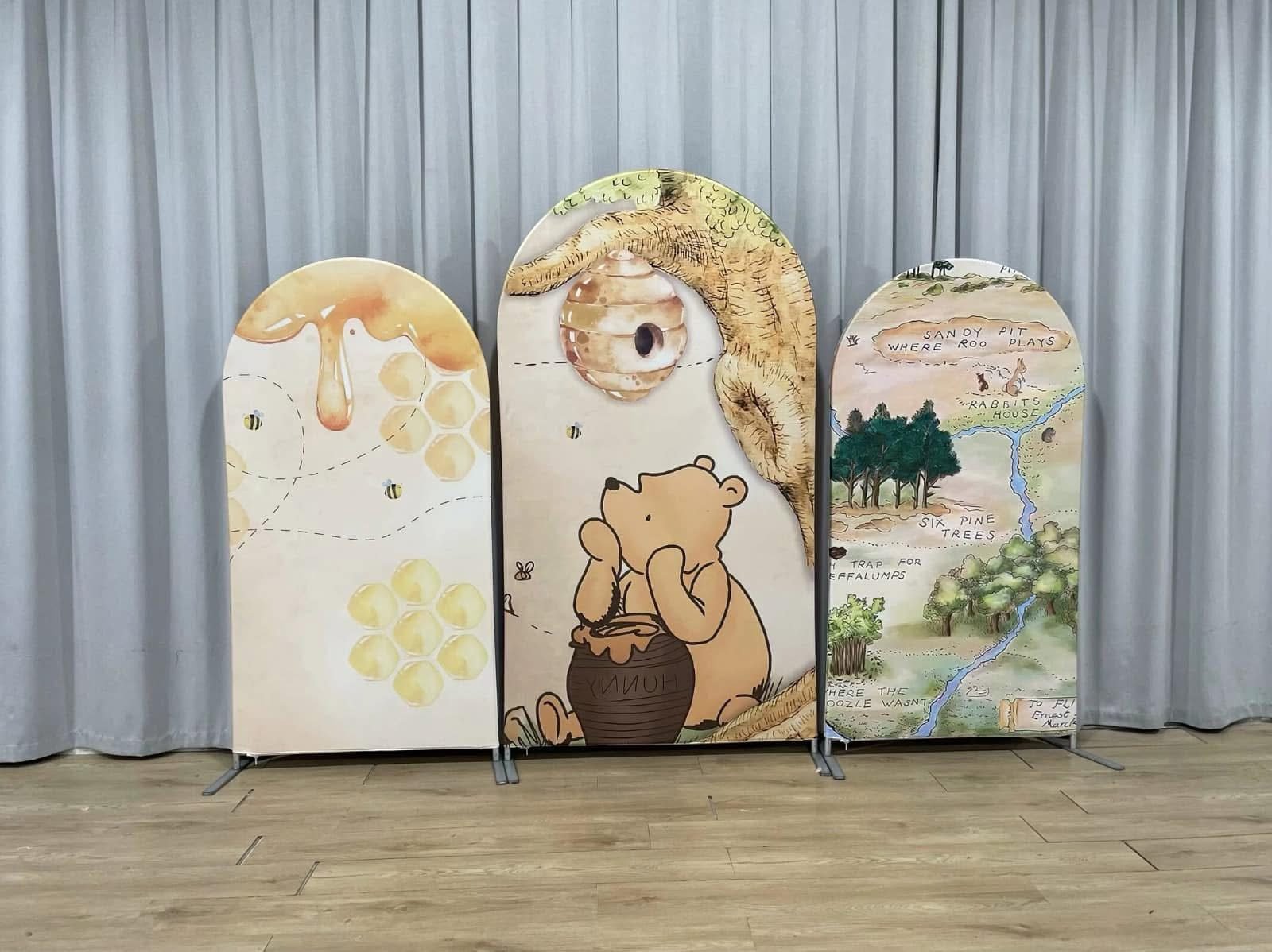 Winnie the Pooh Arch Backdrop Set - 3 Panels Honey & Hundred Acre Wood Map Photo Booth Background for Kids Birthday Party Decor Winnie the Pooh Arch Backdrop Set - 3 Panels Honey & Hundred Acre Wood Map Photo Booth Background for Kids Birthday Party Decor