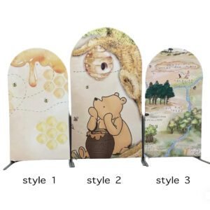 Winnie the Pooh Arch Backdrop Set - 3 Panels Honey & Hundred Acre Wood Map Photo Booth Background for Kids Birthday Party Decor