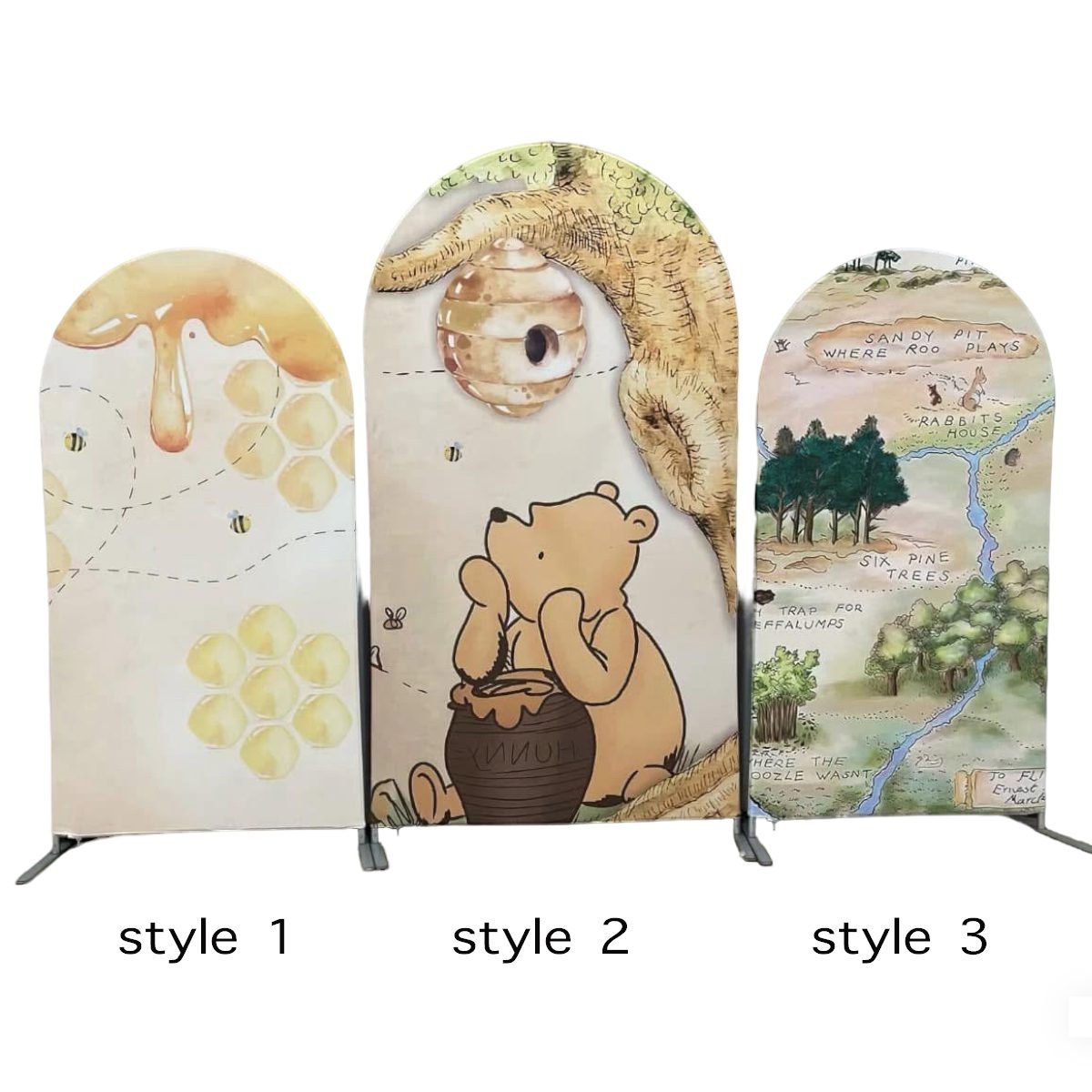 Winnie the Pooh Arch Backdrop Set - 3 Panels Honey & Hundred Acre Wood Map Photo Booth Background for Kids Birthday Party Decor Winnie the Pooh Arch Backdrop Set - 3 Panels Honey & Hundred Acre Wood Map Photo Booth Background for Kids Birthday Party Decor