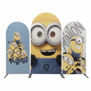 Yellow Minions Theme Arch Backdrop Cover, Despicable Me Inspired Birthday Party Background, Cute Goggles Minion Chiara Wall Decor, Set of 3 Elastic Covers