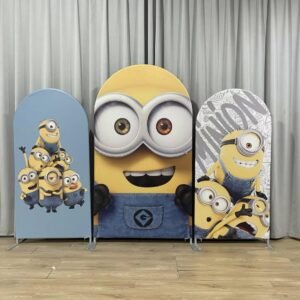 Yellow Minions Theme Arch Backdrop Cover, Despicable Me Inspired Birthday Party Background, Cute Goggles Minion Chiara Wall Decor, Set of 3 Elastic Covers