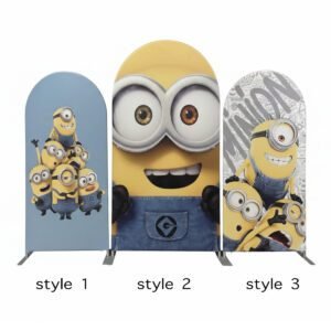 Yellow Minions Theme Arch Backdrop Cover, Despicable Me Inspired Birthday Party Background, Cute Goggles Minion Chiara Wall Decor, Set of 3 Elastic Covers