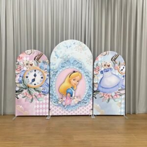Alice in Wonderland Arch Backdrop Cover, Whimsical Storybook Birthday Party Background, Classic Alice Tea Party Chiara Wall Decor, Set of 3 Elastic Covers